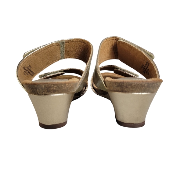 Sofft gold and animal print leather strap wedge sandals Size 8.5 - Picture 5 of 11